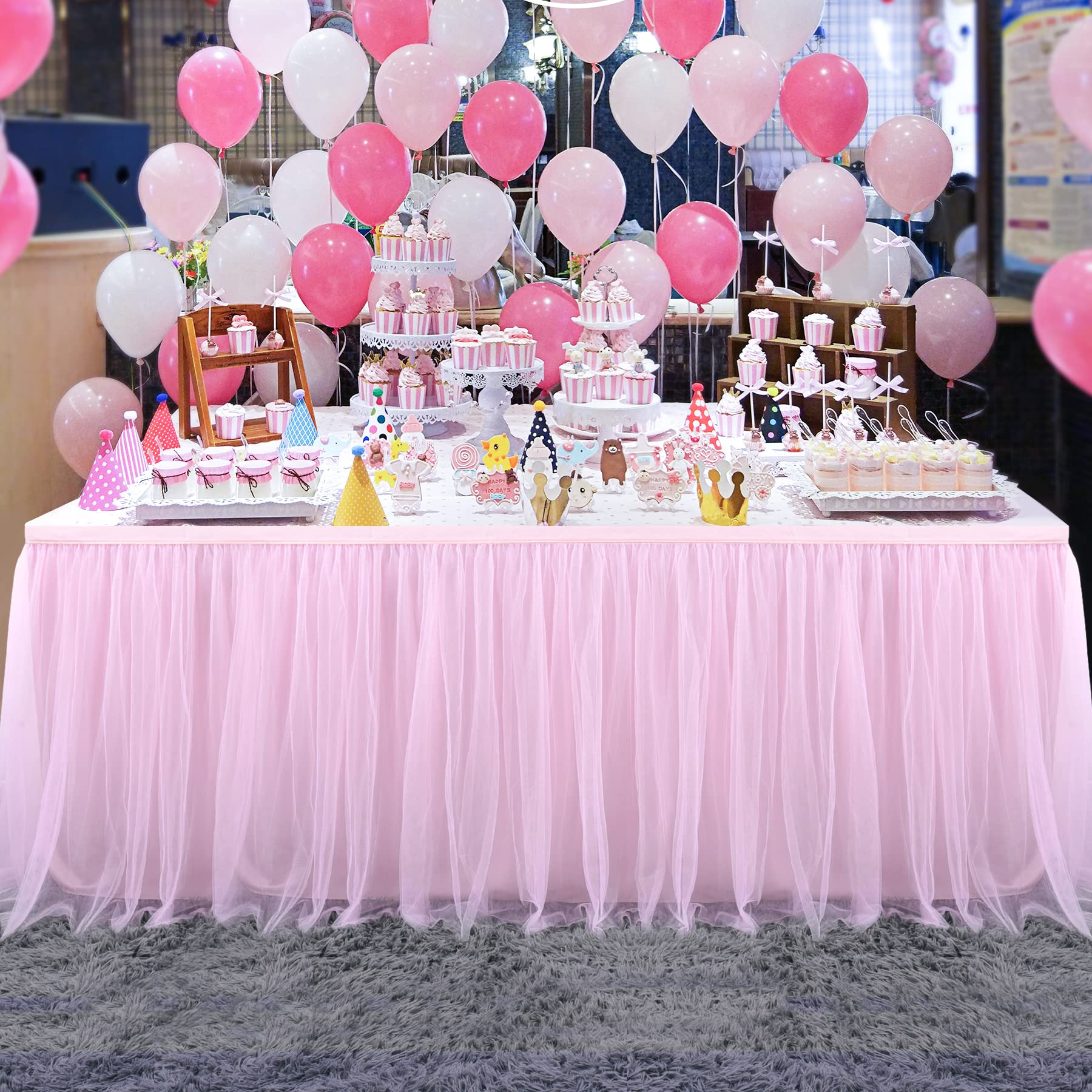 2 Pack 6Ft Pink Tulle Table Skirts For Rectangle Tables Or Round Tables Pink Tutu Tablecloth Cover For Princess Baby Shower Girl